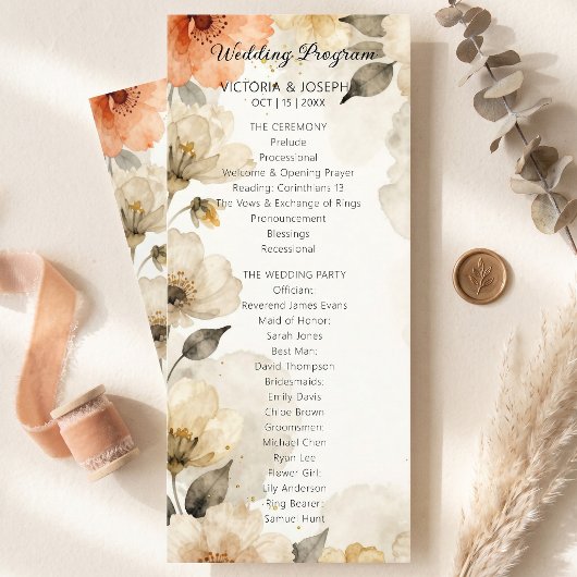 Boho-Neutrale-Pfirsich-Aquarell-Blumenhochzeit Programm