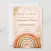 Boho-Neutrale Rainbow-Baby-Party Einladung (Vorderseite)
