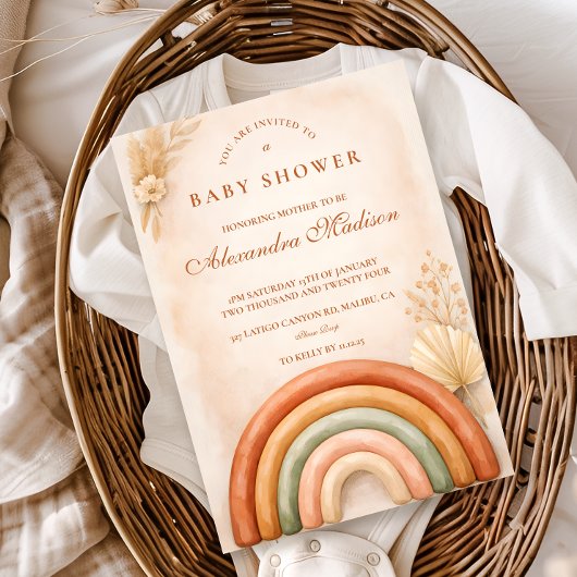 Boho-Neutrale Rainbow-Baby-Party Einladung