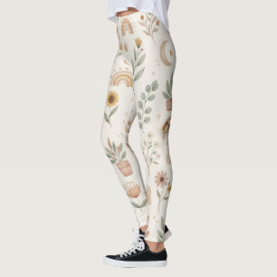 Boho neutrale Regenbogen-Leggings erdige botanisch Leggings