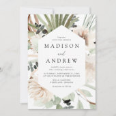 Boho-neutrale tropische Blume Hochzeit Einladung (Vorderseite)