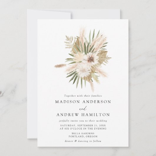 Boho-neutrale tropische Blume Hochzeit Einladung (Vorderseite)