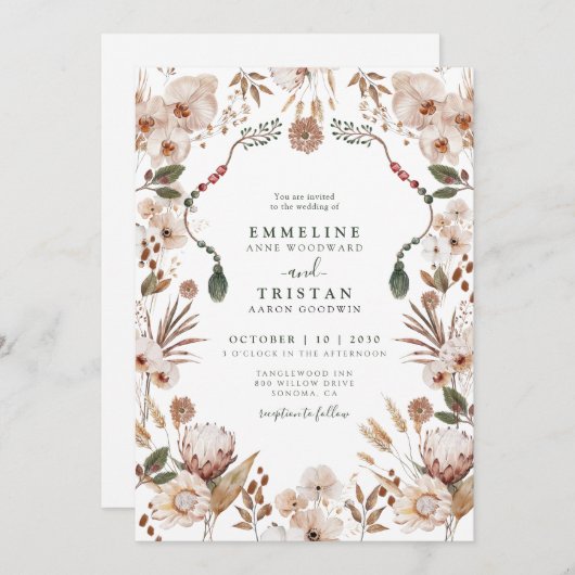 Boho-neutrale Wildblumen Hochzeit Einladung (Vorne/Hinten)