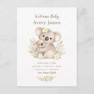 Boho-Neutraler Koala-Baby-Cottagecore Ankündigungspostkarte