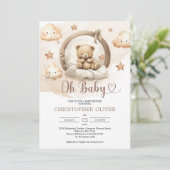 Boho neutraler rostiger brauner schlafender Teddyb Einladung (Stehend Vorderseite)