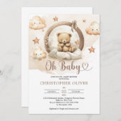 Boho neutraler rostiger brauner schlafender Teddyb Einladung (Vorne/Hinten)