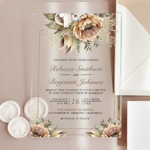 Boho Neutrales Erdiger Floraler Taupe-Hochzeit Acryleinladungen