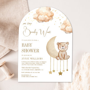 Boho-Neutrales-Mond-Teddybär-Bogen-Baby-Party Einladung