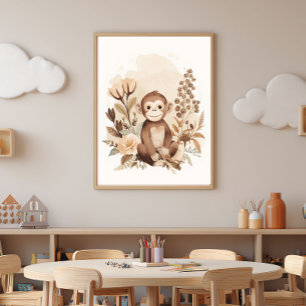 Boho-Neutrales Safari-Affen-Kinderzimmer-Kunstwerk Poster
