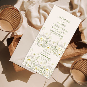 Boho Neutrales Weiß Wasserfarbe Wildblumen Hochzei All In One Einladung