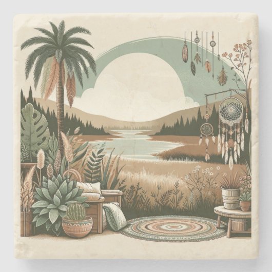 Boho-Neutrales Wüsten-Sonnenuntergangs-Luxus-Stein Steinuntersetzer (Vorderseite)