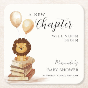 Boho New Chapter Wild Lion Balloon Baby Shower Rechteckiger Pappuntersetzer