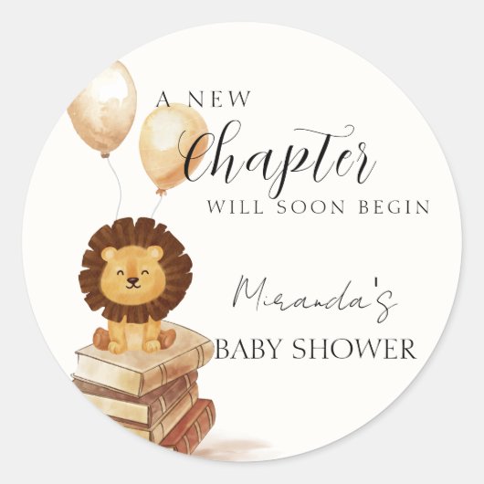 Boho New Chapter Wild Lion Balloon Baby Shower Runder Aufkleber (Vorderseite)