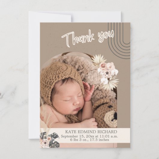 Boho Newborn Baby Birth Ankündigung Vielen Dank (Vorderseite)