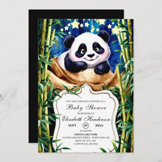 Boho Niedlich Baby Panda Baby Dusche Einladung (Vorne/Hinten)