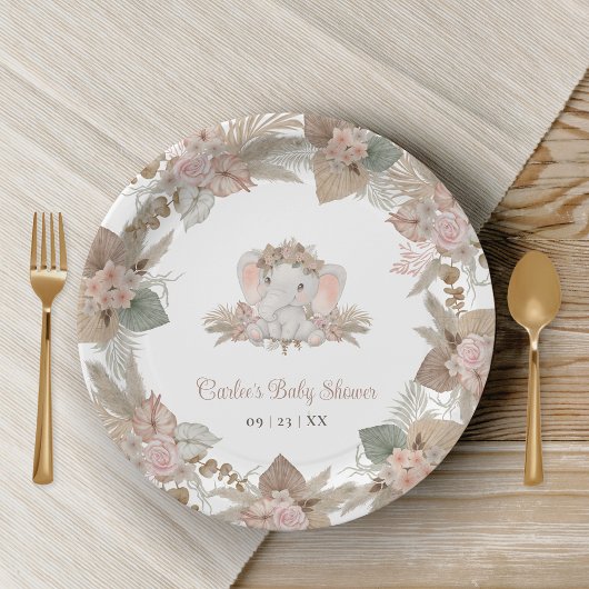 Boho Niedlich Elephant Gender Neutral Baby Dusche Pappteller
