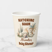 Boho Niedlich Hatching Bald Dinosaur Babydusche Pappbecher (Rückseite)