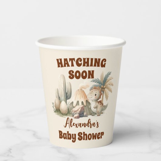 Boho Niedlich Hatching Bald Dinosaur Babydusche Pappbecher (Rückseite)