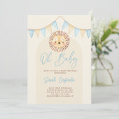 Boho Niedlich Lion Baby Shower Boy Einladung (Stehend Vorderseite)