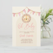 Boho Niedlich Lion Baby Shower Girl Einladung (Stehend Vorderseite)