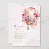 Boho Niedlich Pink Floral Balloon Girl Baby Dusche Einladung (Vorderseite)