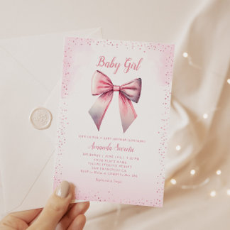 Boho Niedlich Pink Watercolor Baby Girl Babydusche Einladung