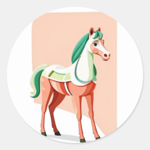 Boho Niedlich Pony Design Minimalistisches Pferd Runder Aufkleber