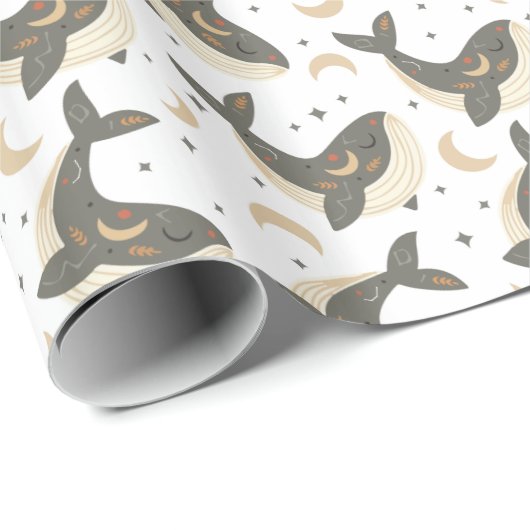 Boho Niedlich Whale Moon Star Geschenkpapier (Rolleneckpunkt)