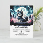 Boho Niedlich Wolf Birthday Einladung (Stehend Vorderseite)