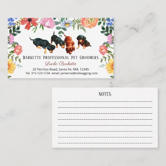 Boho Niedliche Dackel Haustier Grooming Wildblumen Visitenkarte (Vorne/Hinten)