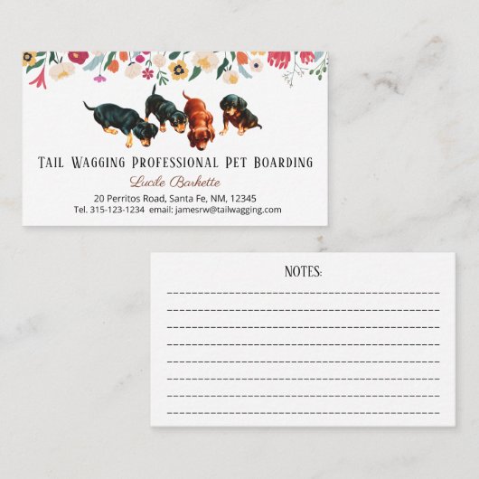 Boho Niedliche Dackel Jungtiere Boarding Blumenkoh Visitenkarte (Vorne/Hinten)
