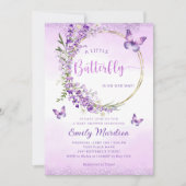 Boho Niedliche Lila Floral Butterfly Girl Babydusc Einladung (Vorderseite)