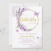 Boho Niedliche Lila Floral Butterfly Girl Babydusc Einladung (Vorderseite)