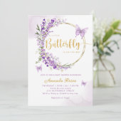 Boho Niedliche Lila Floral Butterfly Girl Babydusc Einladung (Stehend Vorderseite)