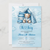 Boho niedlicher Teddybär mit Aquarellfarbe in eine Einladung (Vorderseite)