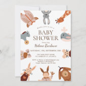 Boho Niedlicher Tiere Gender Neutral Baby Dusche Einladung (Vorderseite)