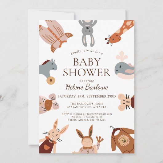 Boho Niedlicher Tiere Gender Neutral Baby Dusche Einladung (Vorderseite)