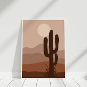 Boho Night Desert Cactus Full Moon Wall Art Poster