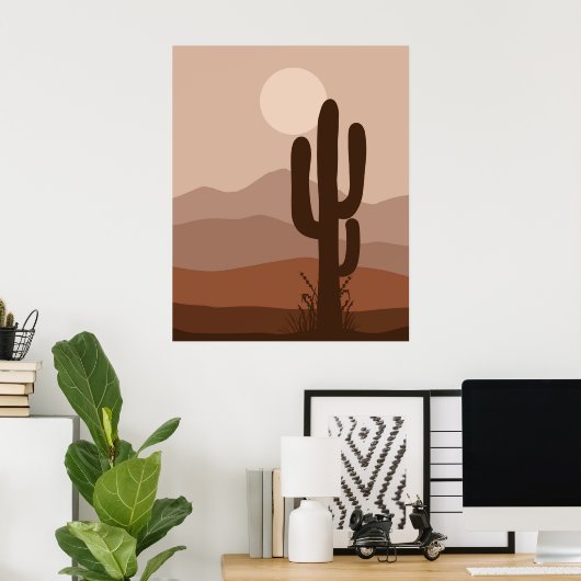 Boho Night Desert Cactus Full Moon Wall Art Poster (Heimbüro)