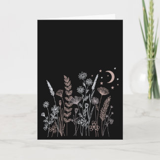 Boho Night Sky Floral Illustration – Moon, Stars & Karte