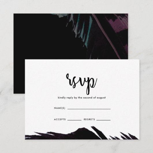 Boho Nights Black mit Feather Wedding RSVP Karte (Vorne/Hinten)