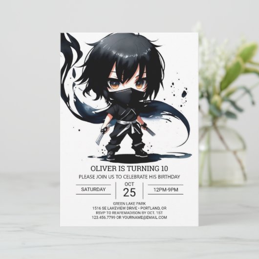 Boho Ninja Scroll Birthday Einladung (Stehend Vorderseite)