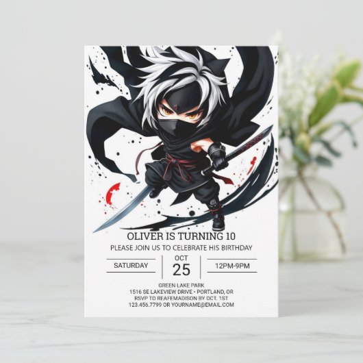 Boho Ninja Sword Birthday Einladung (Stehend Vorderseite)