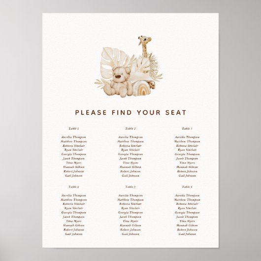 Boho Nursery Baby Shower Seating Chart Poster (Vorne)
