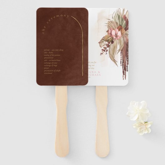Boho-Oase-Hochzeitsprogramm Burnt Umber ID959 Fächer (Vorne und Hinten)