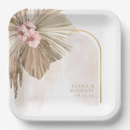 Boho Oasis Floral Arch Wedding ID959 Pappteller (Vorderseite)