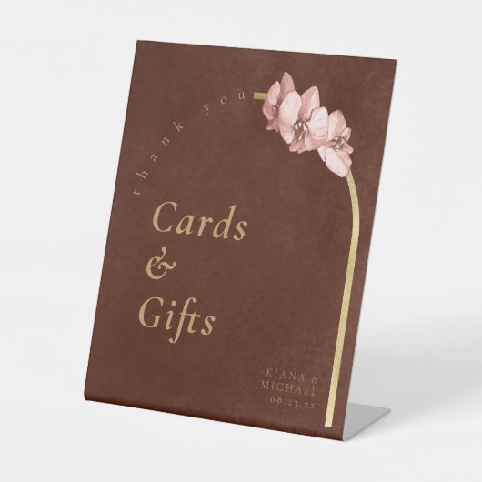 Boho Oasis Orchid Arch Wedding Cards Gifts ID959 Sockelschild (Vorderseite)