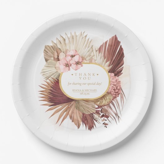 Boho Oasis Wedding Floral Vielen Dank V2 ID959 Pappteller (Vorderseite)