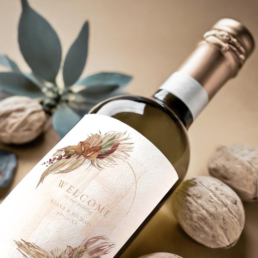 Boho Oasis Wedding Floral Welcome ID959 Weinetikett