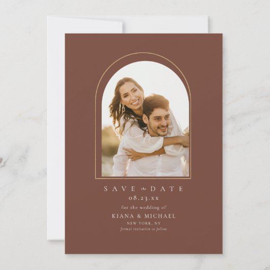 Boho Oasis Wedding Foto Burnt Umber ID959 Save The Date (Rückseite)